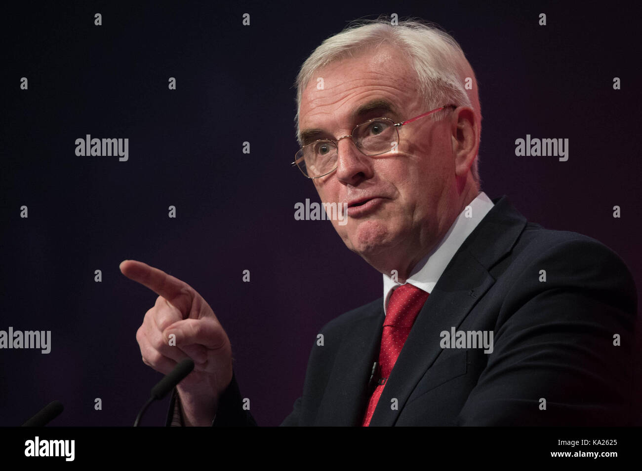Shadow chancellor John McDonnell addressing the Labour Party annual