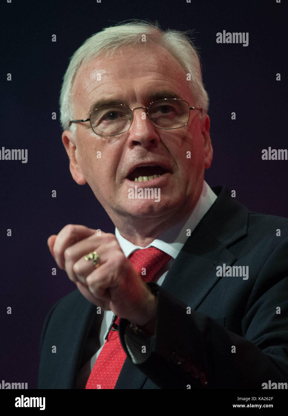 Shadow chancellor John McDonnell addressing the Labour Party annual