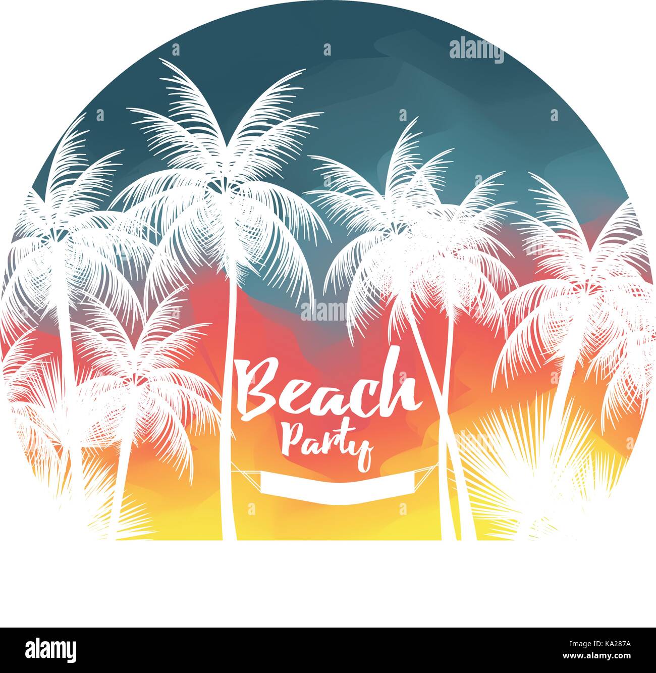 Tropical Summer Beach Party Poster with Palm Tree and Hammock - Vector ...