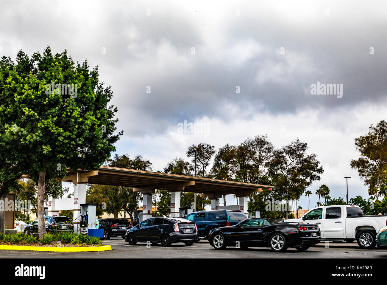 Customers lined up at the Costco Gas station in Ventura California USA Stock Photo