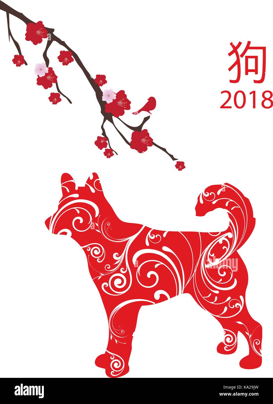 vector illustration of a floral red dog Chinese calendar New Years