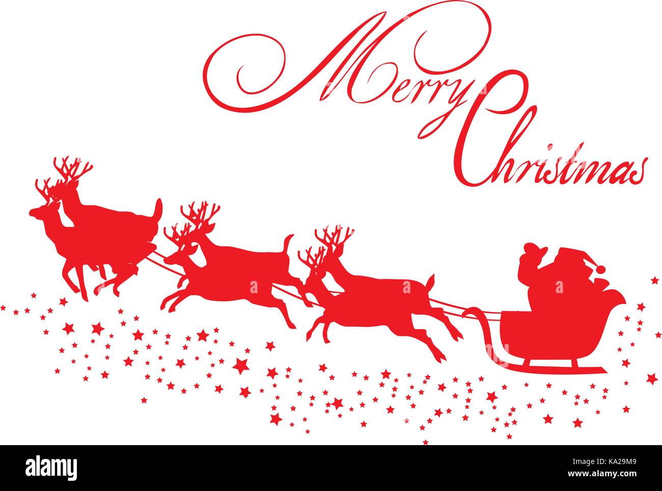 vector Santa Claus flying with reindeer Merry Christmas Background. Stock Vector