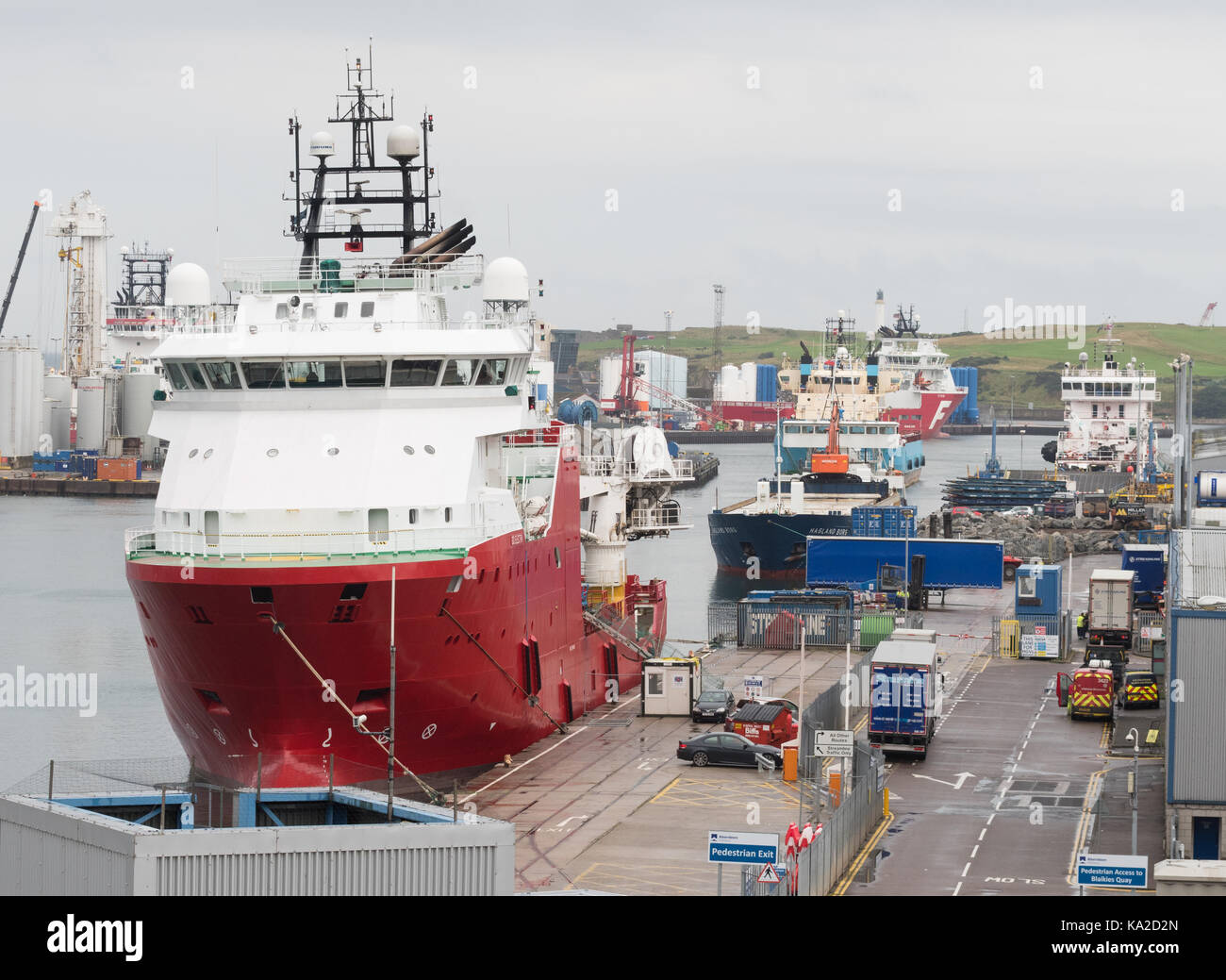 Ships moored at Blaikies Quay, Aberdeen Harbour, Aberdeen, Scotland, UK Stock Photo