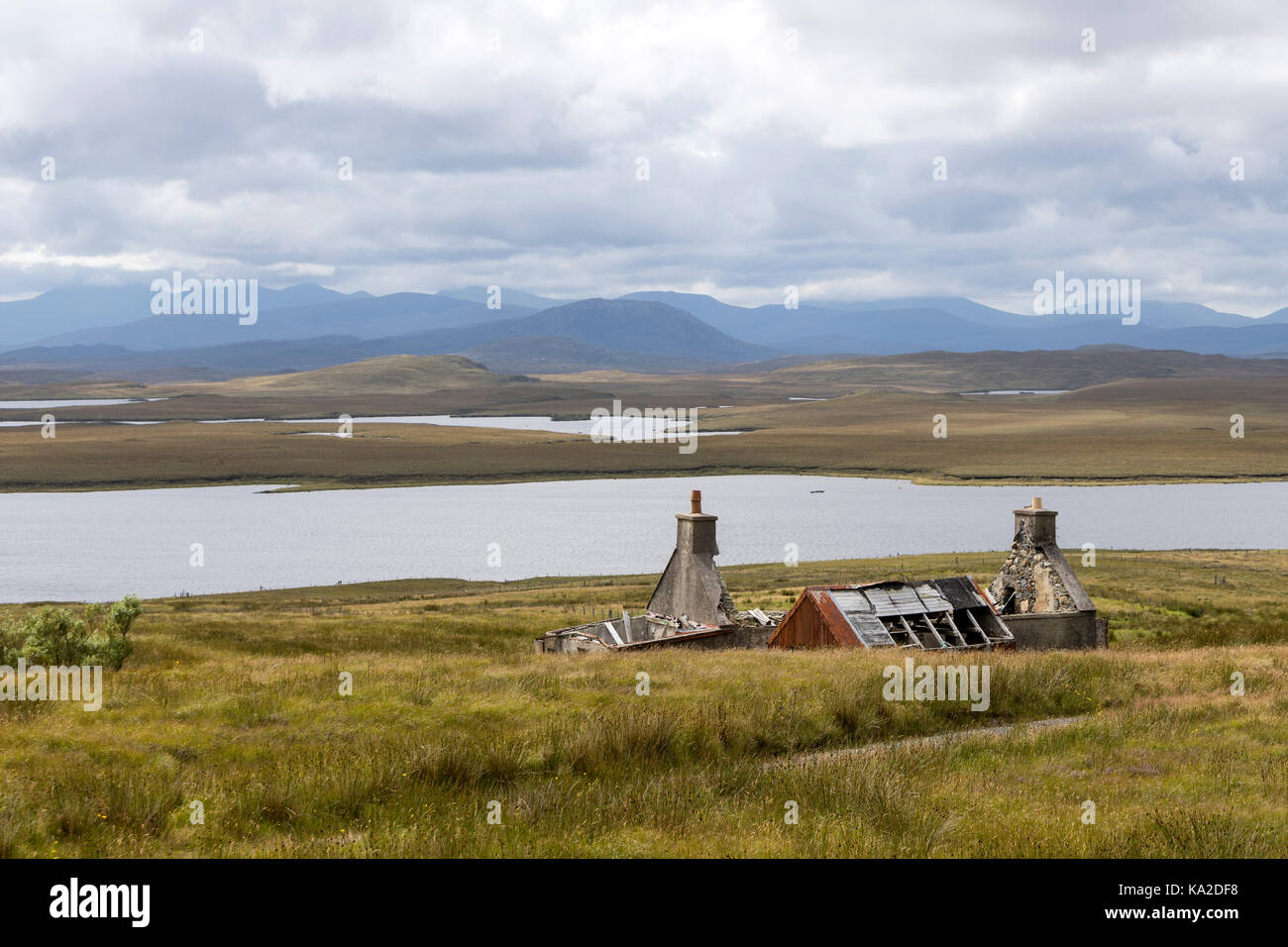 Abandon ruined housed in Isle of Lewis landscape, in the Outer Hebrides