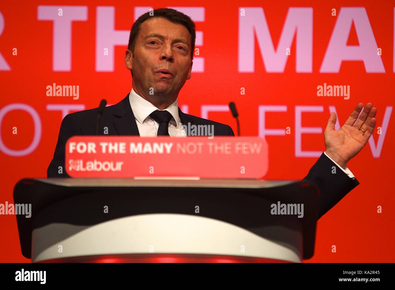 UK. 24th September, 2017. Iain McNicol General Secretary giving a speech at the Labour Party Conference Credit: Rupert Rivett/Alamy Live News Stock Photo