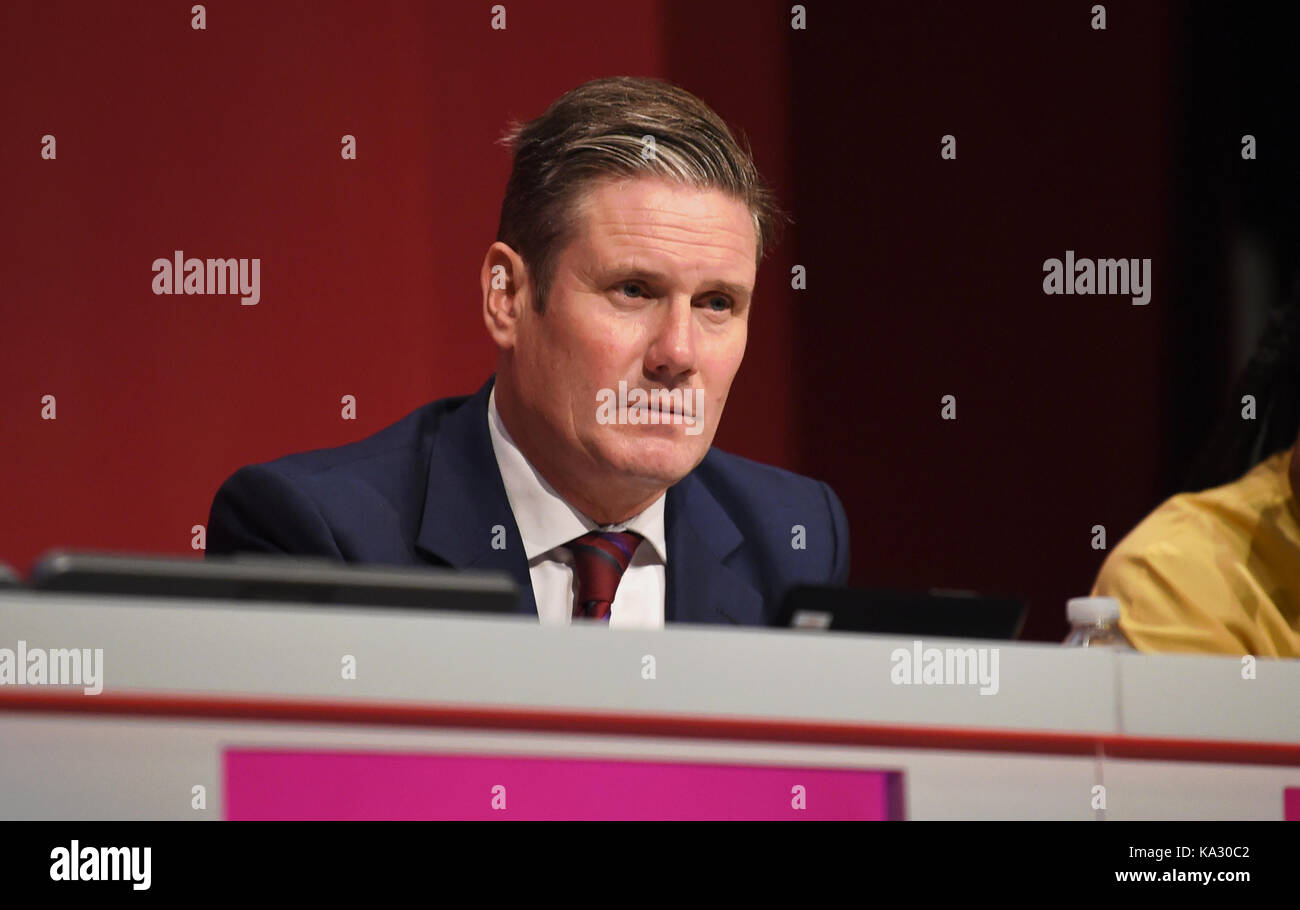 Brighton, UK. 25th Sep, 2017. Sir Keir Starmer, shadow Brexit secretary during the mornings debate at the Labour Party Conference in The Brighton Centre today Credit: Simon Dack/Alamy Live News Stock Photo