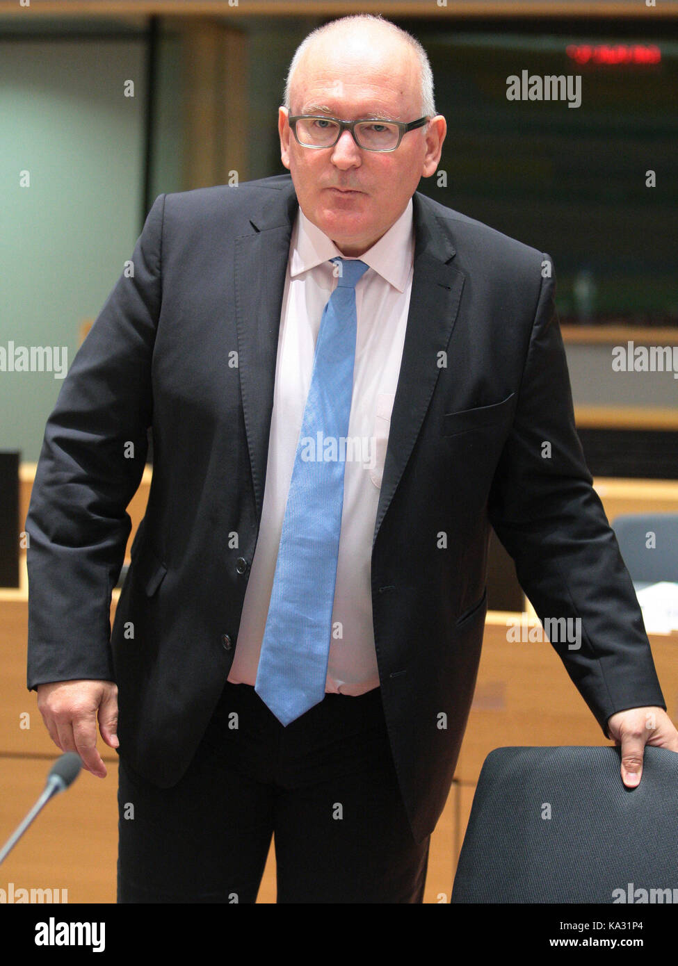 Brussels, Belgium, 25th September EU Ministers of Foreign and European Affairs meet in Brussels to start the preparation of the October European Council and to discuss the Commission's letter of intent on its work programme for 2018. Frans Timmermans European Commissioner fort Better Regulation Credit: Leo Cavallo/Alamy Live News Stock Photo