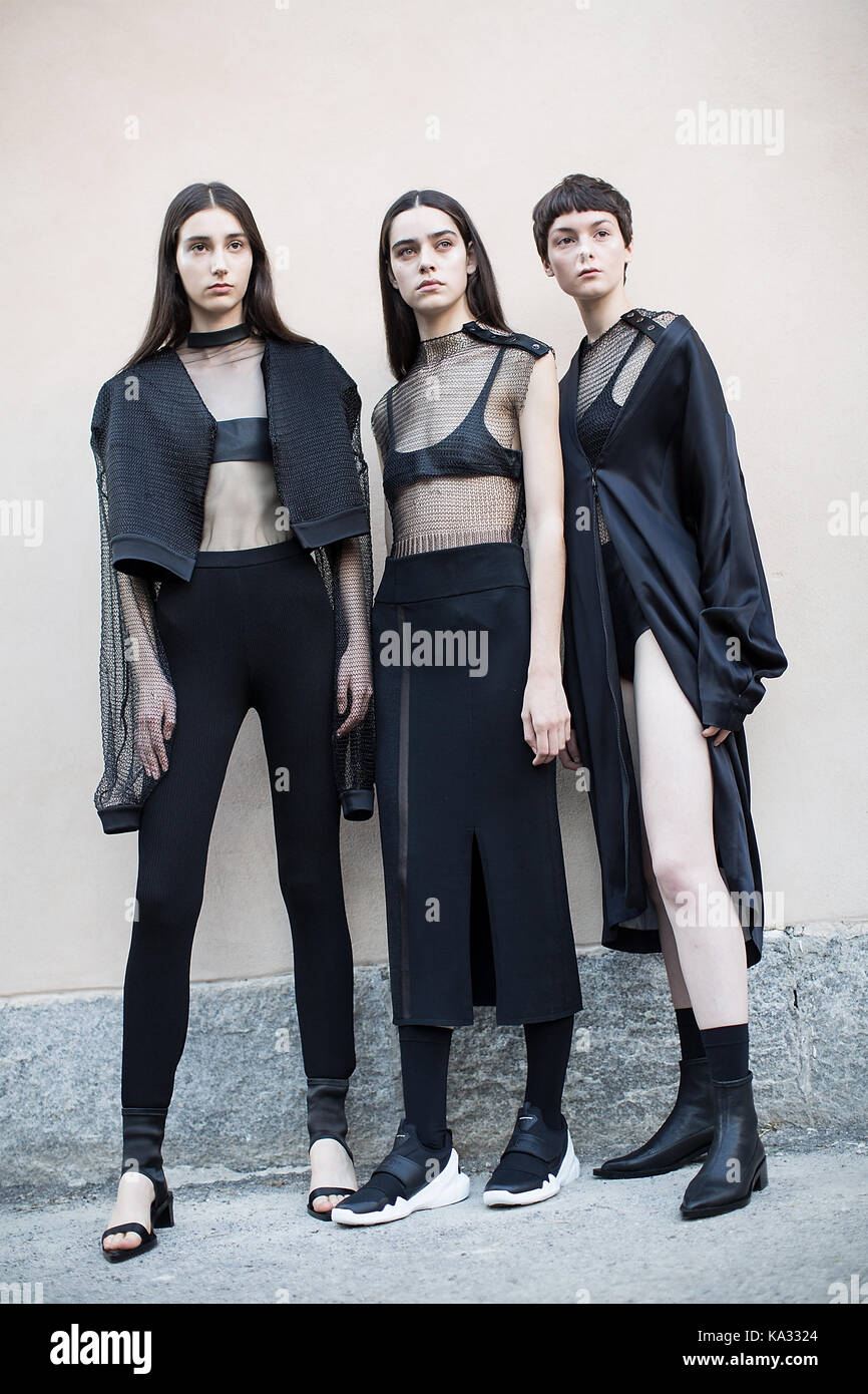 Italian Row Models Milan, Italy. 24th Sep, 2017. Models pose in the backstage area before ...