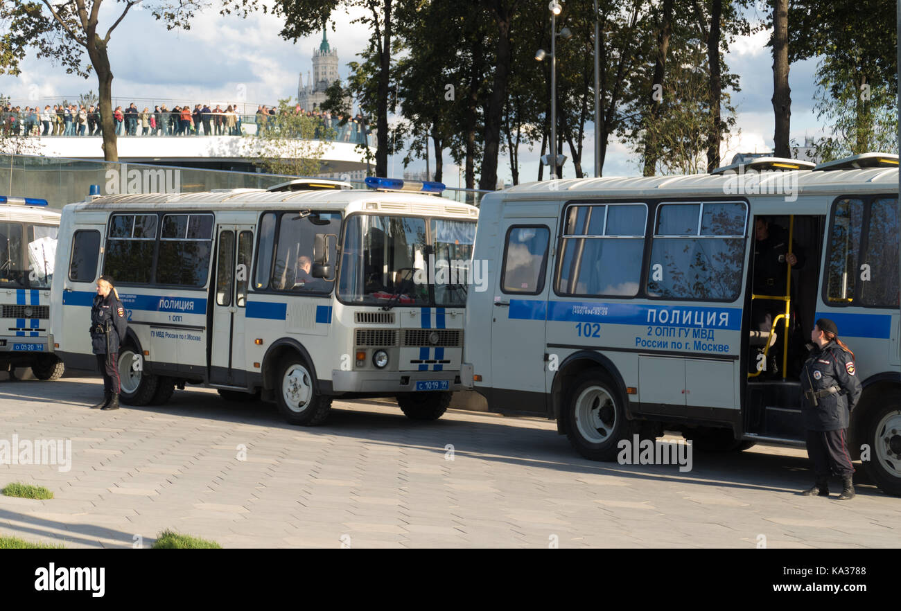 police buses and ladies policosuky near Stock Photo