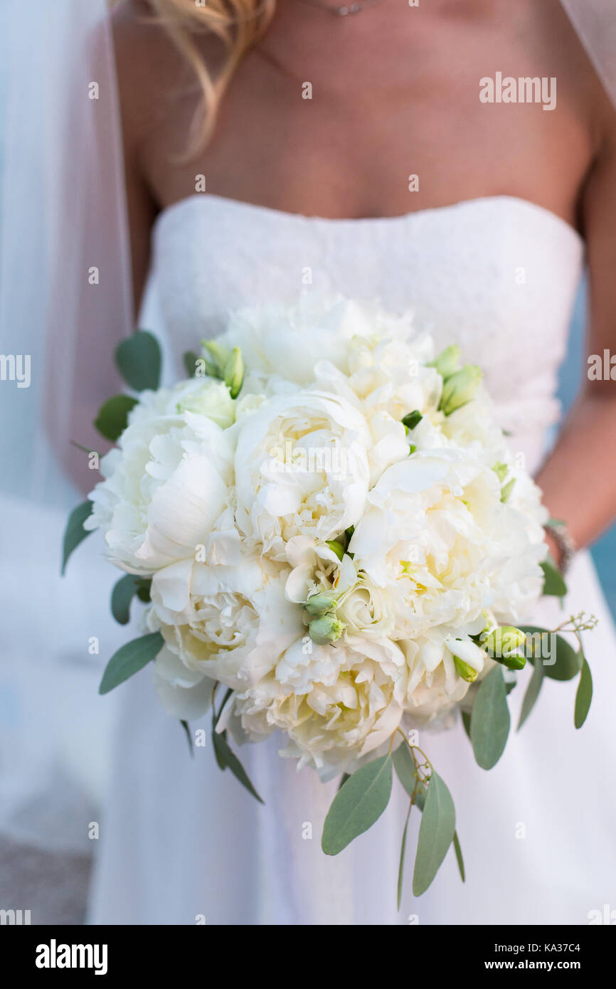 bridal bouquet of white peonies Stock Photo Alamy