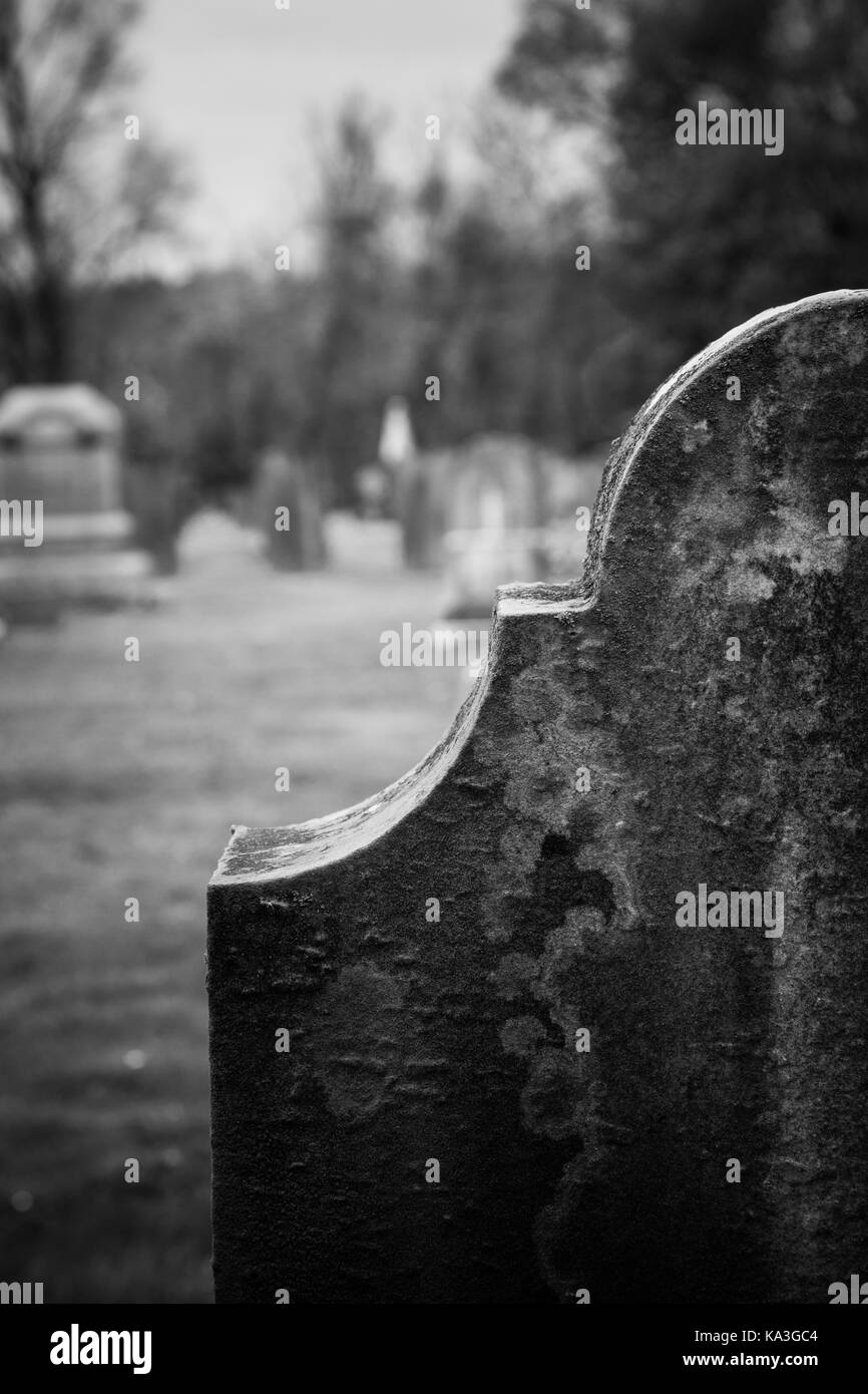 Old headstones mark graves at an cemetery in Kingston, New Jersey Stock