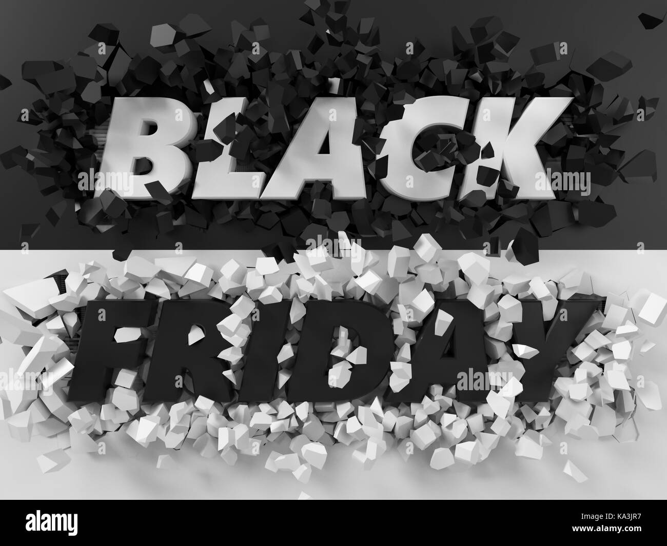 black friday text and exploding background.d illustration. suitable for any blackfriday theme. Stock Photo
