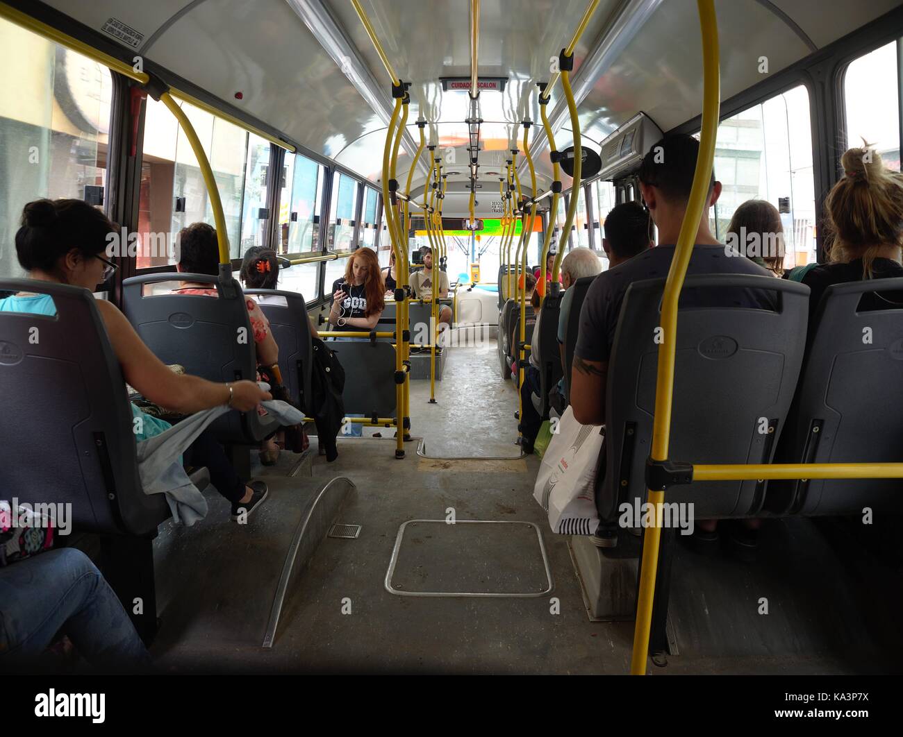Cordoba, Argentina - 2017: Interior of a city bus on non peak hour. Stock Photo