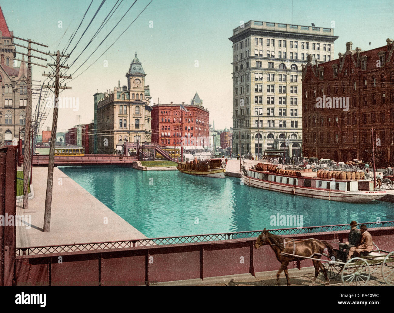 Erie Canal at Salina Street, Syracuse, New York, circa 1900 Stock Photo