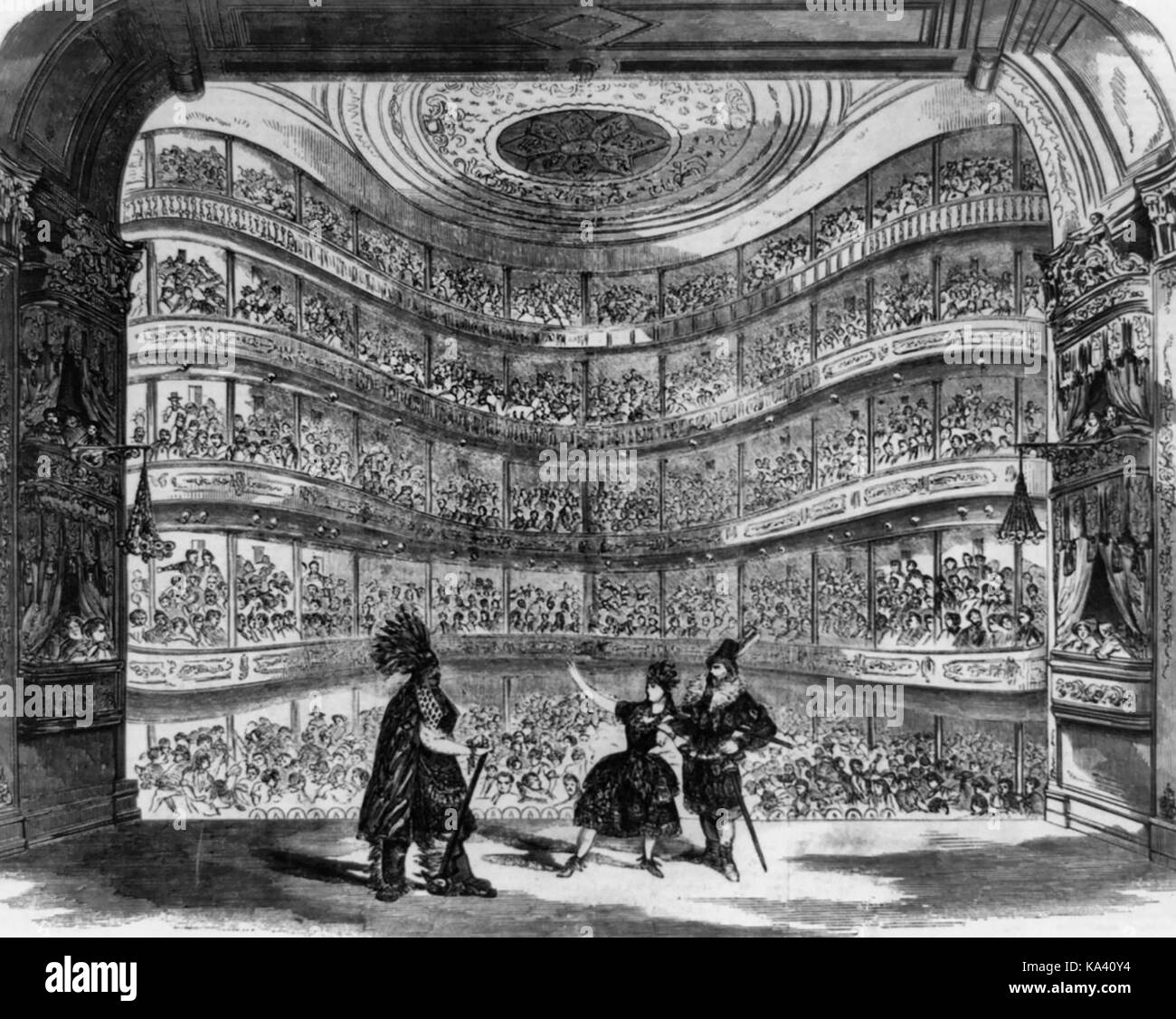 Interior view of the Bowery Theatre, New York (as rebuilt in 1845 by John M. Trimble), published in the 1856 Stock Photo