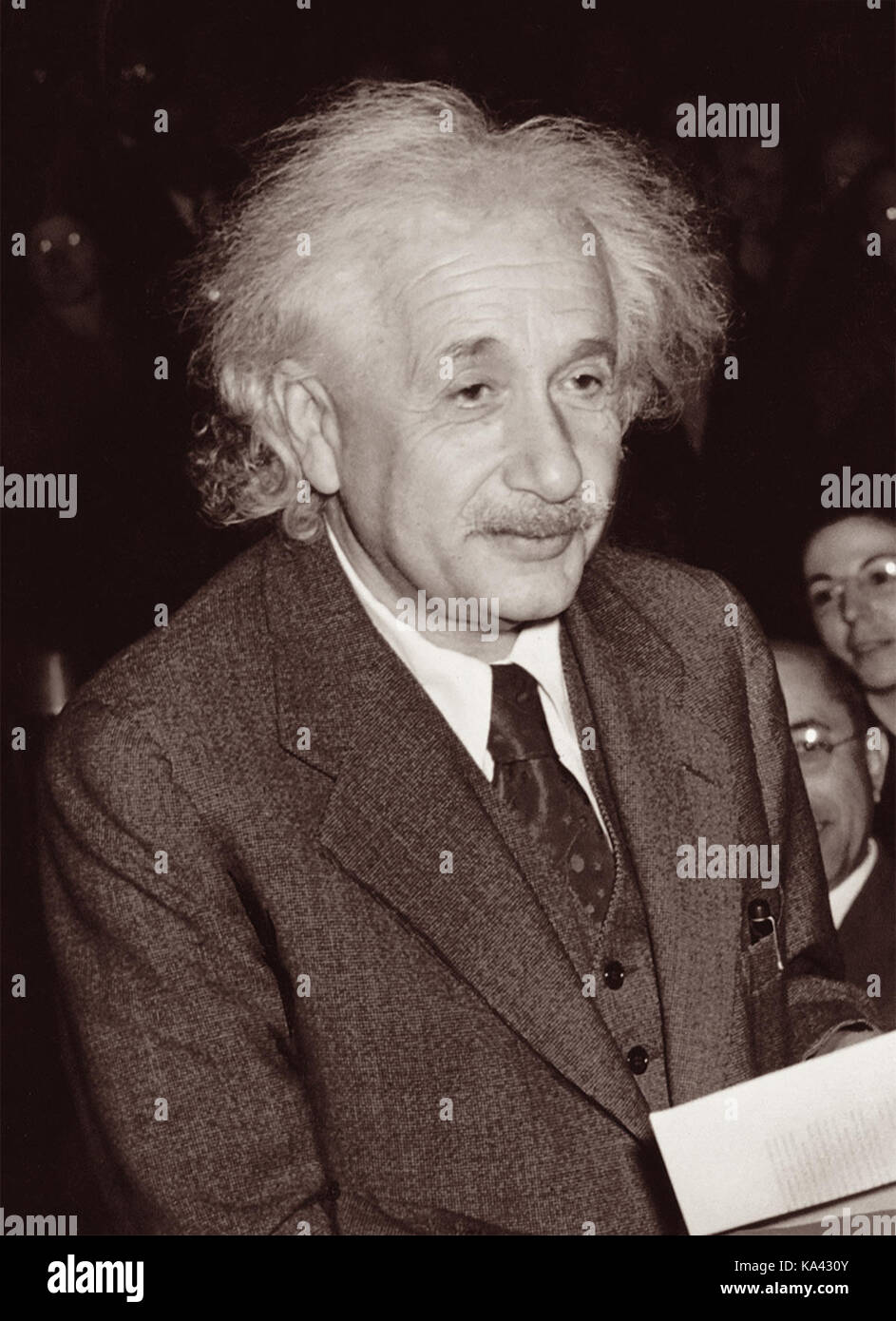 Albert Einstein receives his certificate of American citizenship on October 1, 1940. Stock Photo