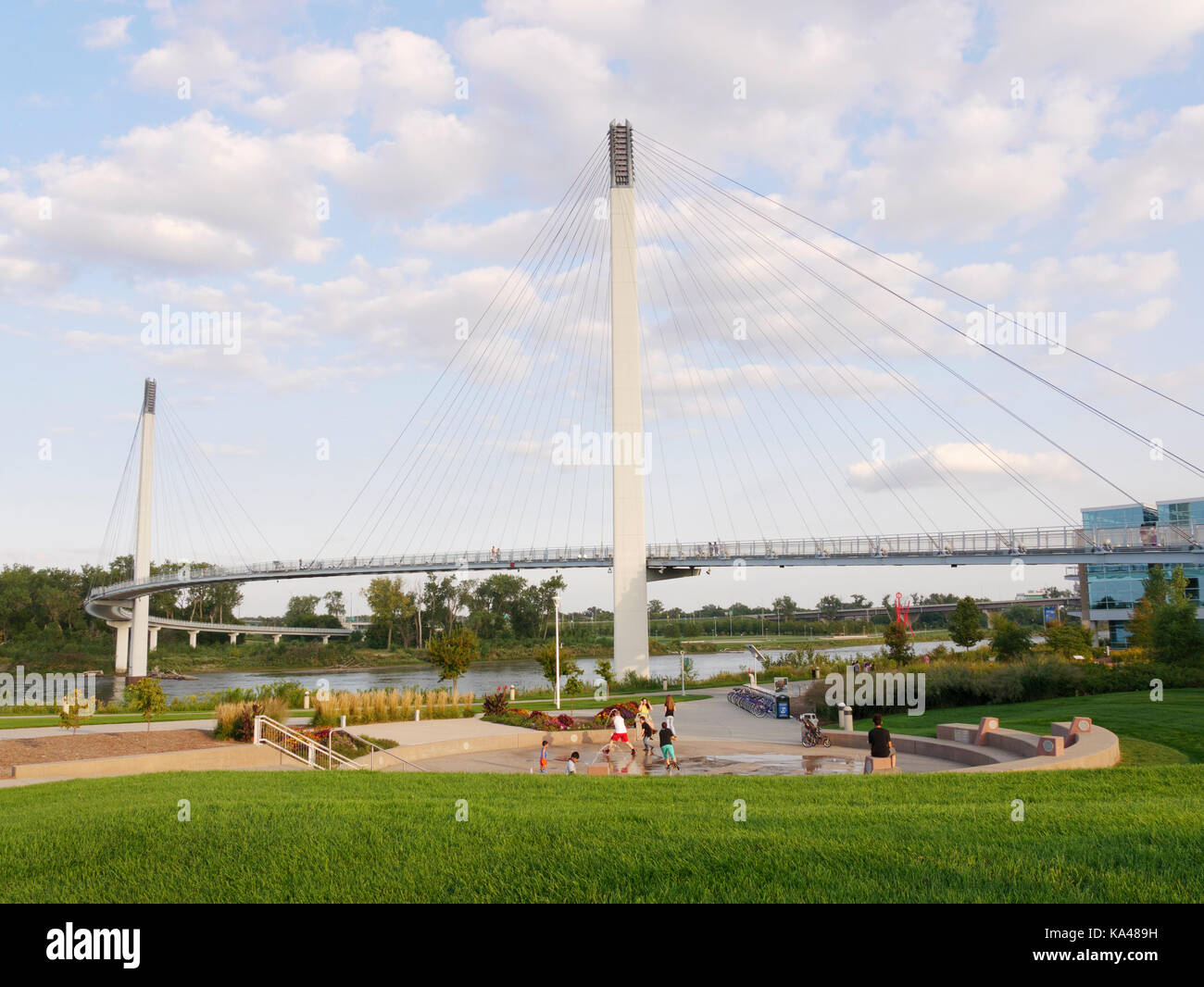 Bob Kerrey Pedestrian Bridge. Omaha, Nebraska. Stock Photo