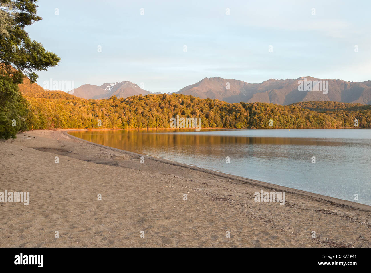 Sunrise at the start of day 2 of the Kepler Track, one of New Zealand's famous Great Walks. Stock Photo