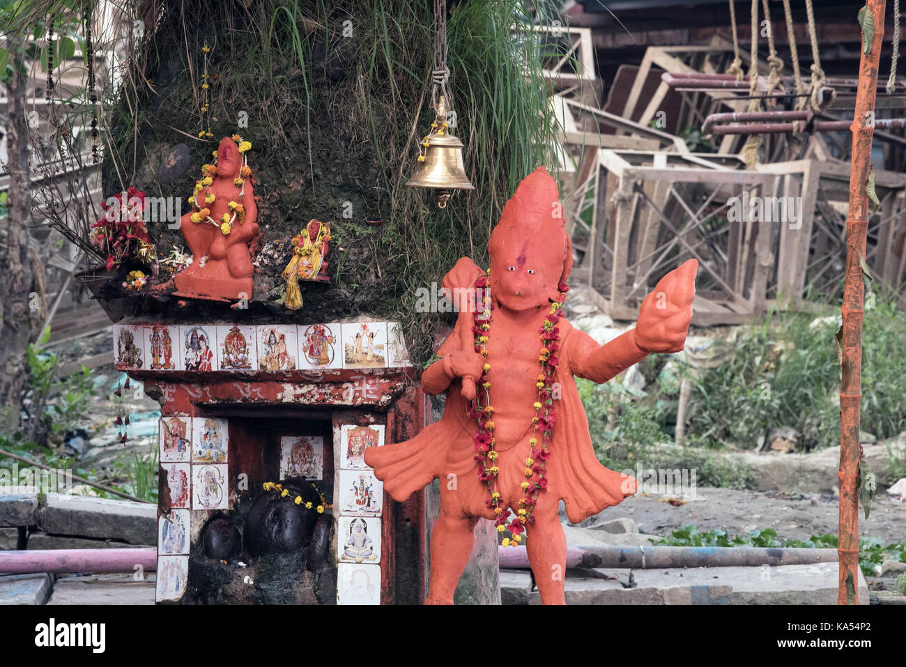 hanuman temple under tree, babughat, kolkata, west bengal, India, Asia Stock Photo