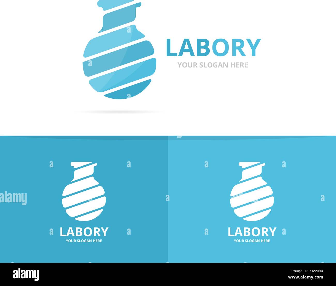Vector of lab bottle logo combination. Bulb and flask symbol or icon