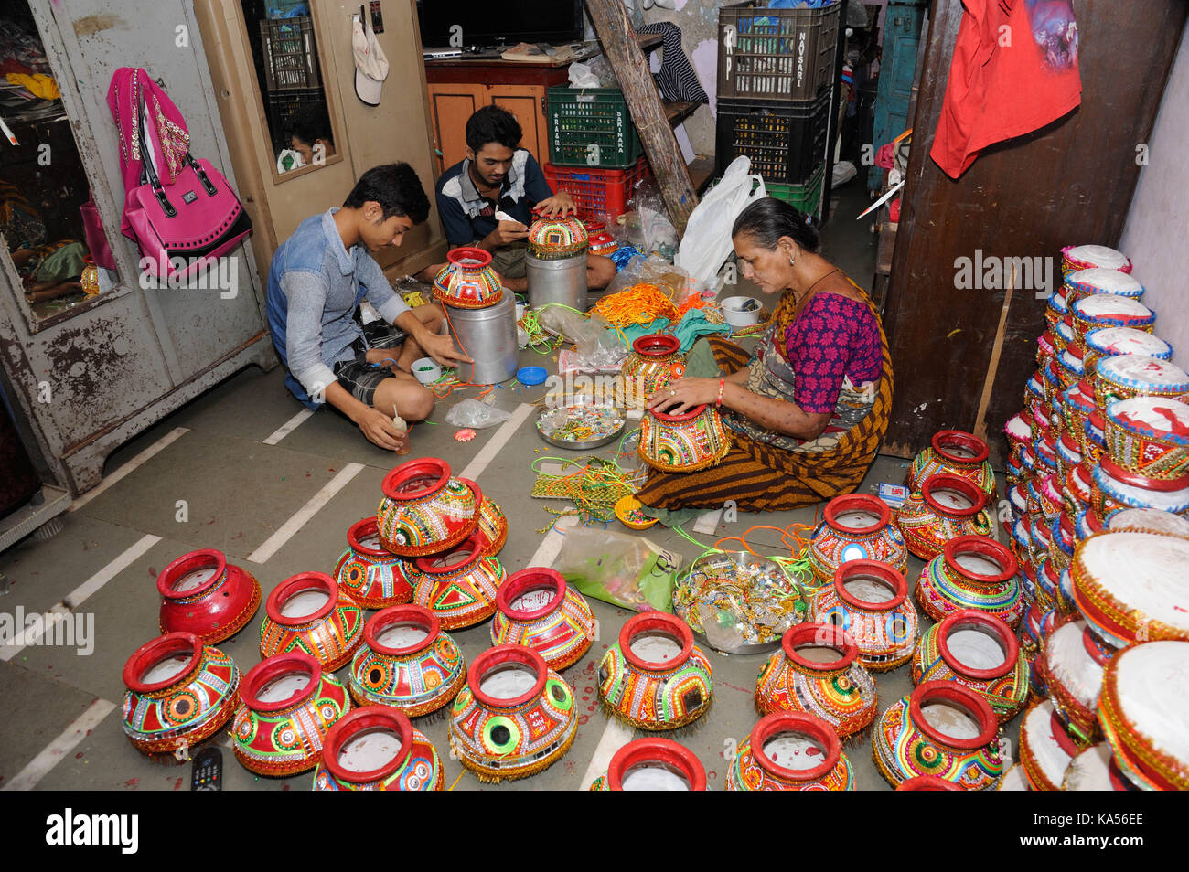 people decorate Earthen Pot Garba Festival, Mumbai, maharashtra, India, Asia, MR#793B Stock Photo