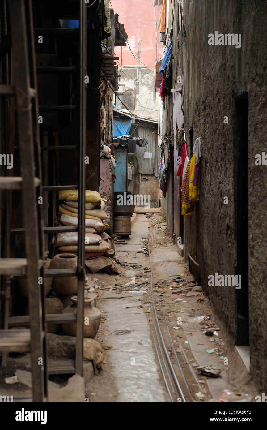 narrow lane, Dharavi, mumbai, maharashtra, India, Asia - RMM 258601 Stock Photo