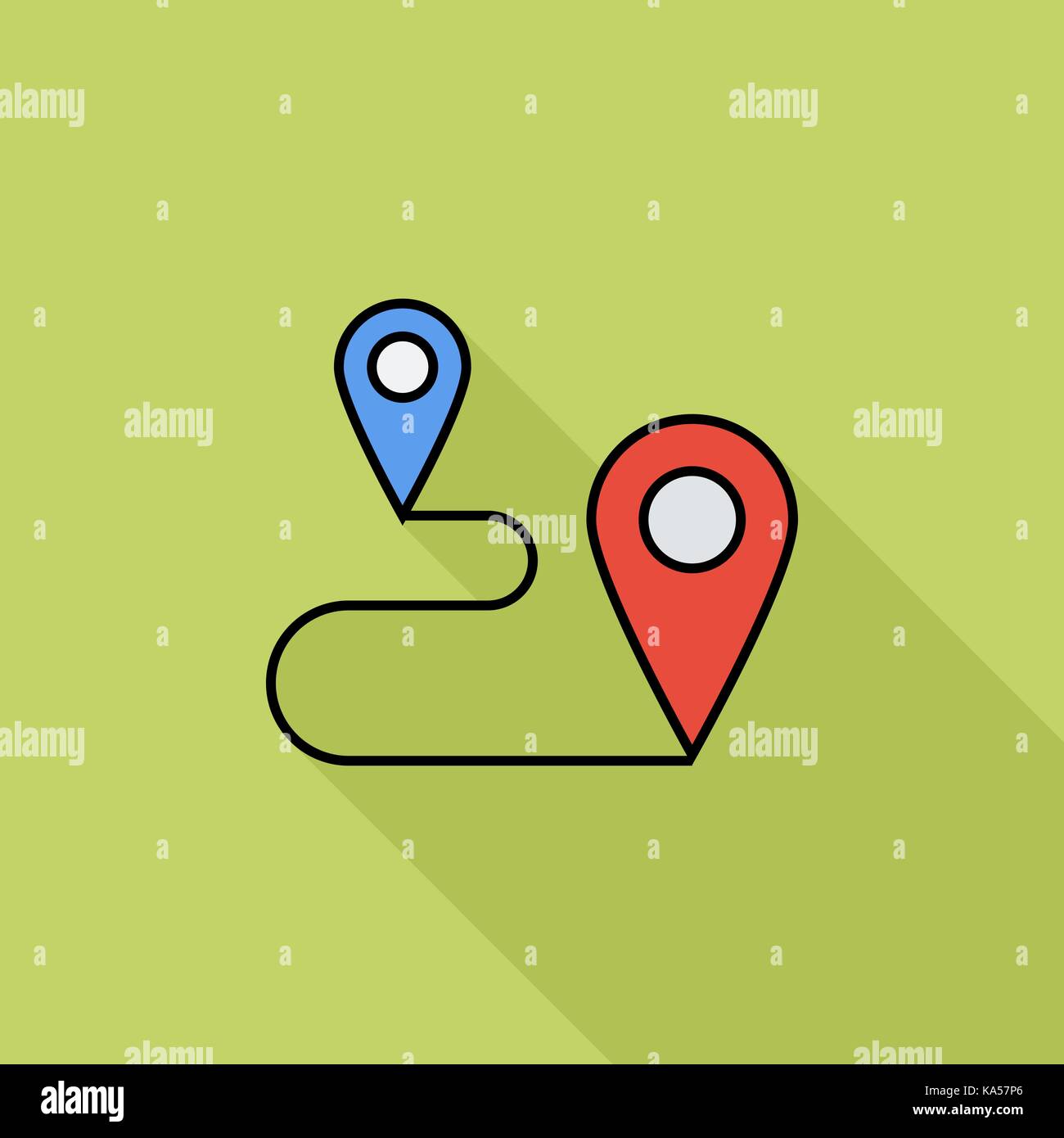 Map pointer icon. Flat vector related icon with long shadow for web and ...
