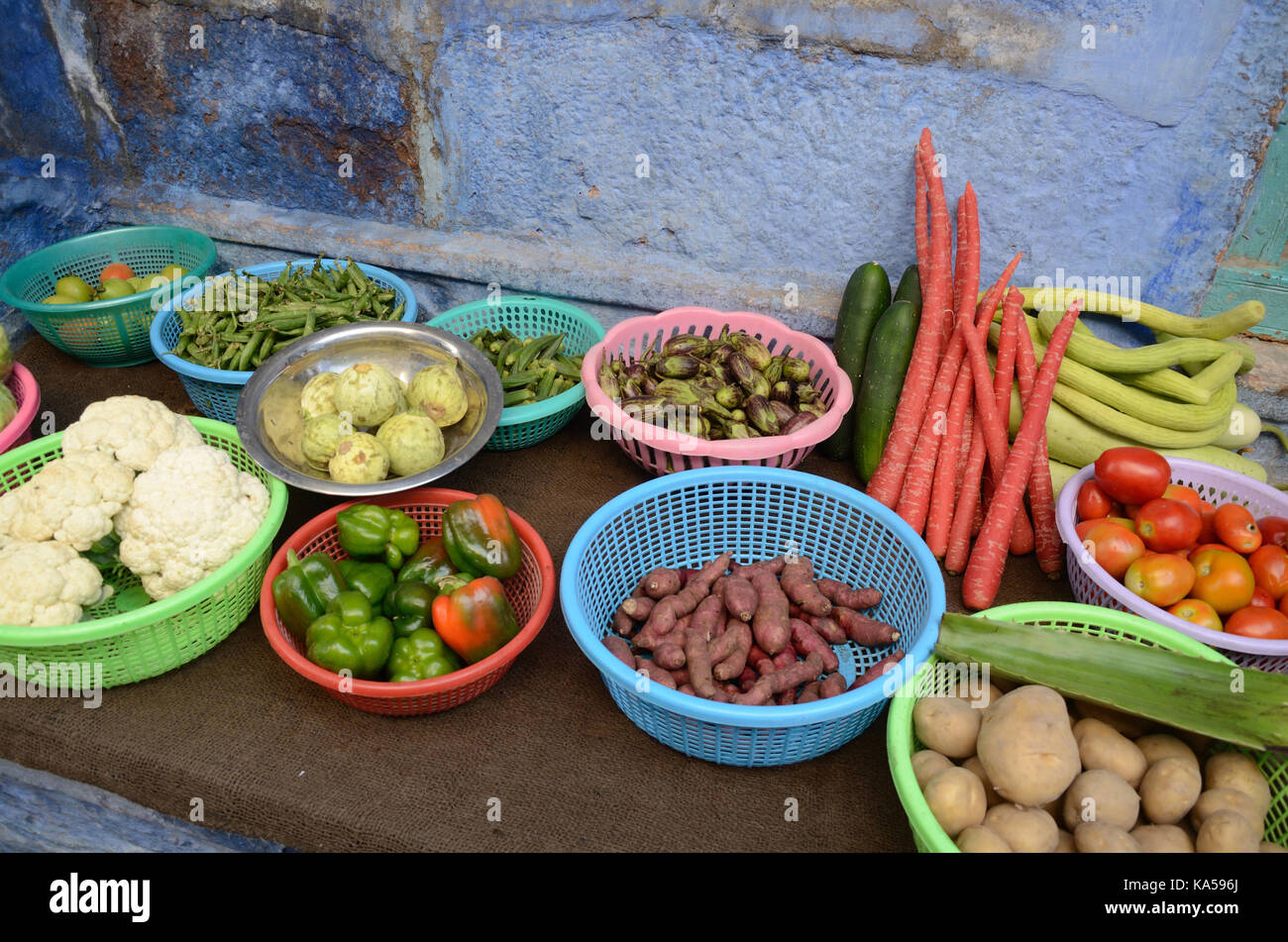 Vegetables stall in narrow lane, jodhpur, rajasthan, India, Asia Stock Photo