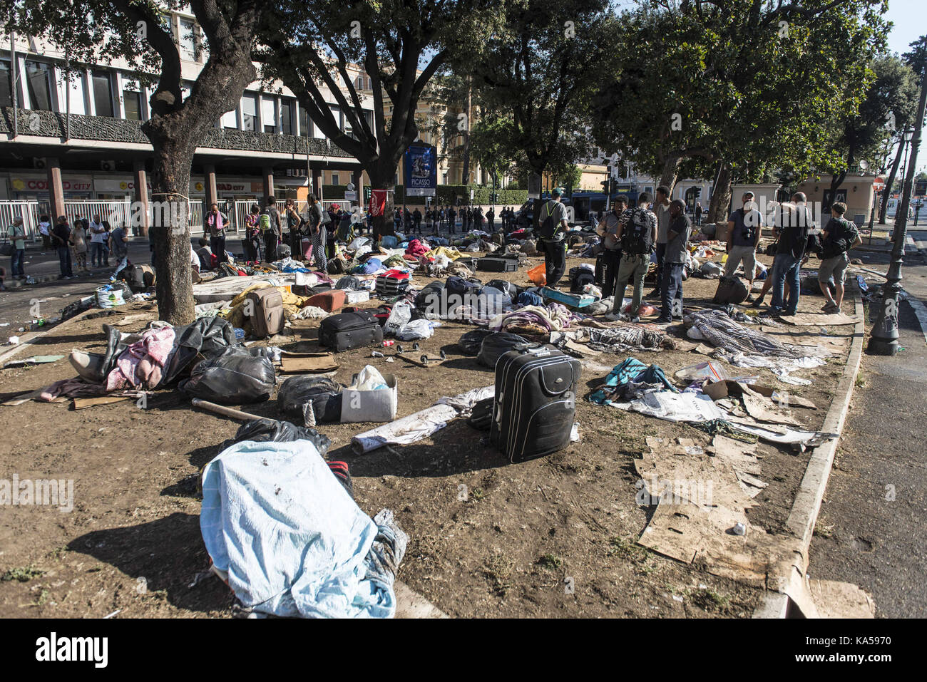 Refugees Square Refugees have occupied a square in Rome Featuring: Atmosphere Where ...