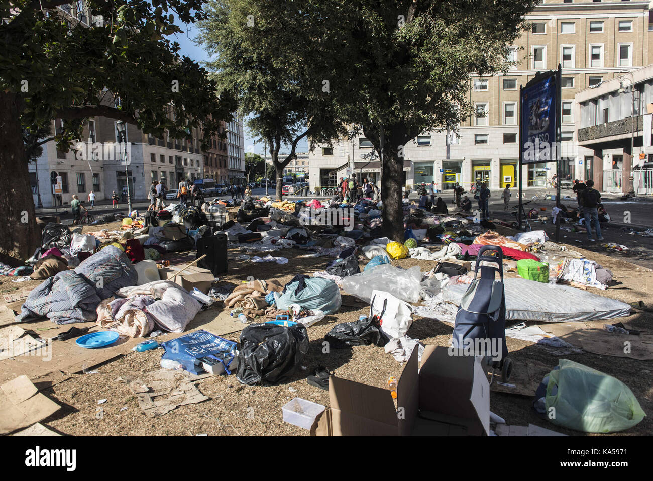 Refugees Square Refugees have occupied a square in Rome Featuring: Atmosphere Where ...