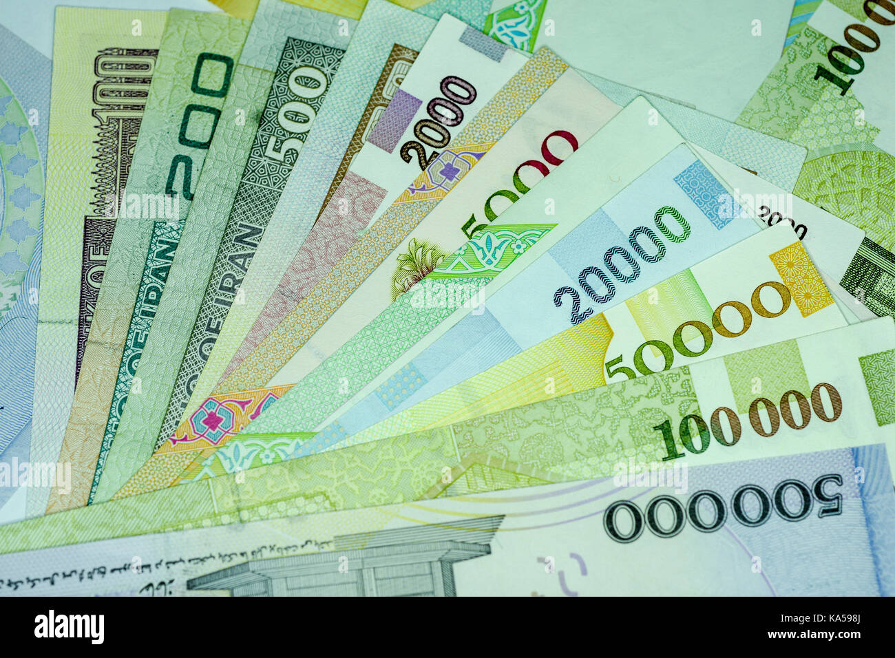 Close-up Iranian banknote and currency, Rials, Islamic Republic of Iran