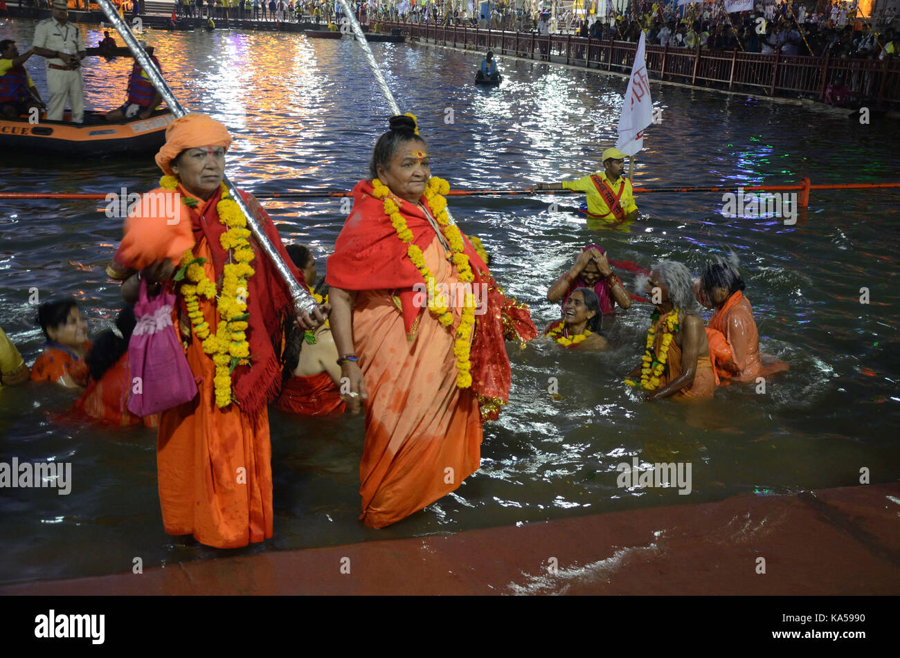 Pilgrims taking holy dip in river kumbh mela, ujjain, madhya pradesh, India, Asia Stock Photo