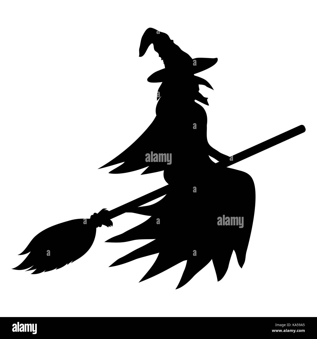 silhouette of a witch on a broomstick on Halloween  Stock Vector