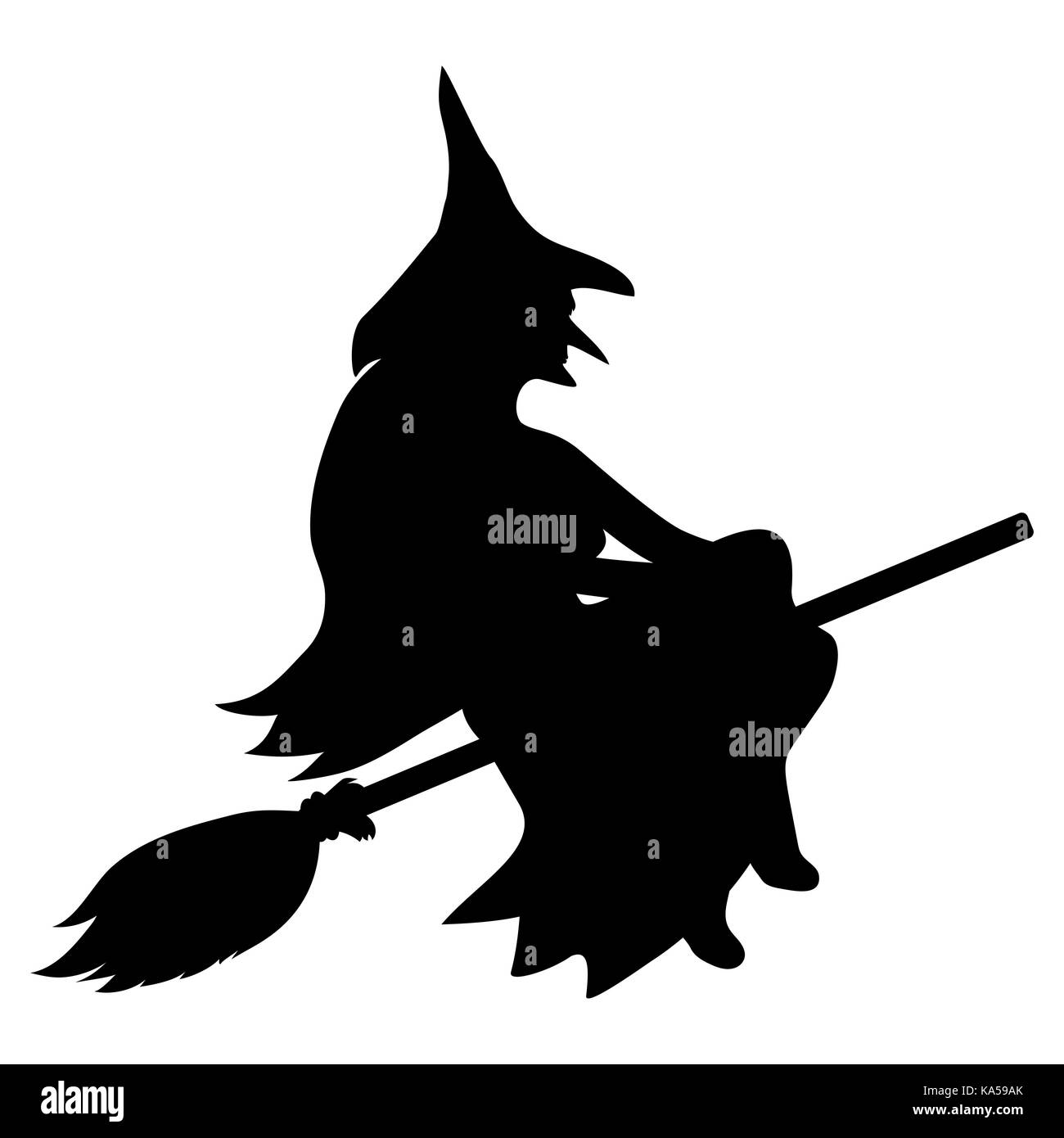 silhouette of a witch on a broomstick on Halloween Stock Vector