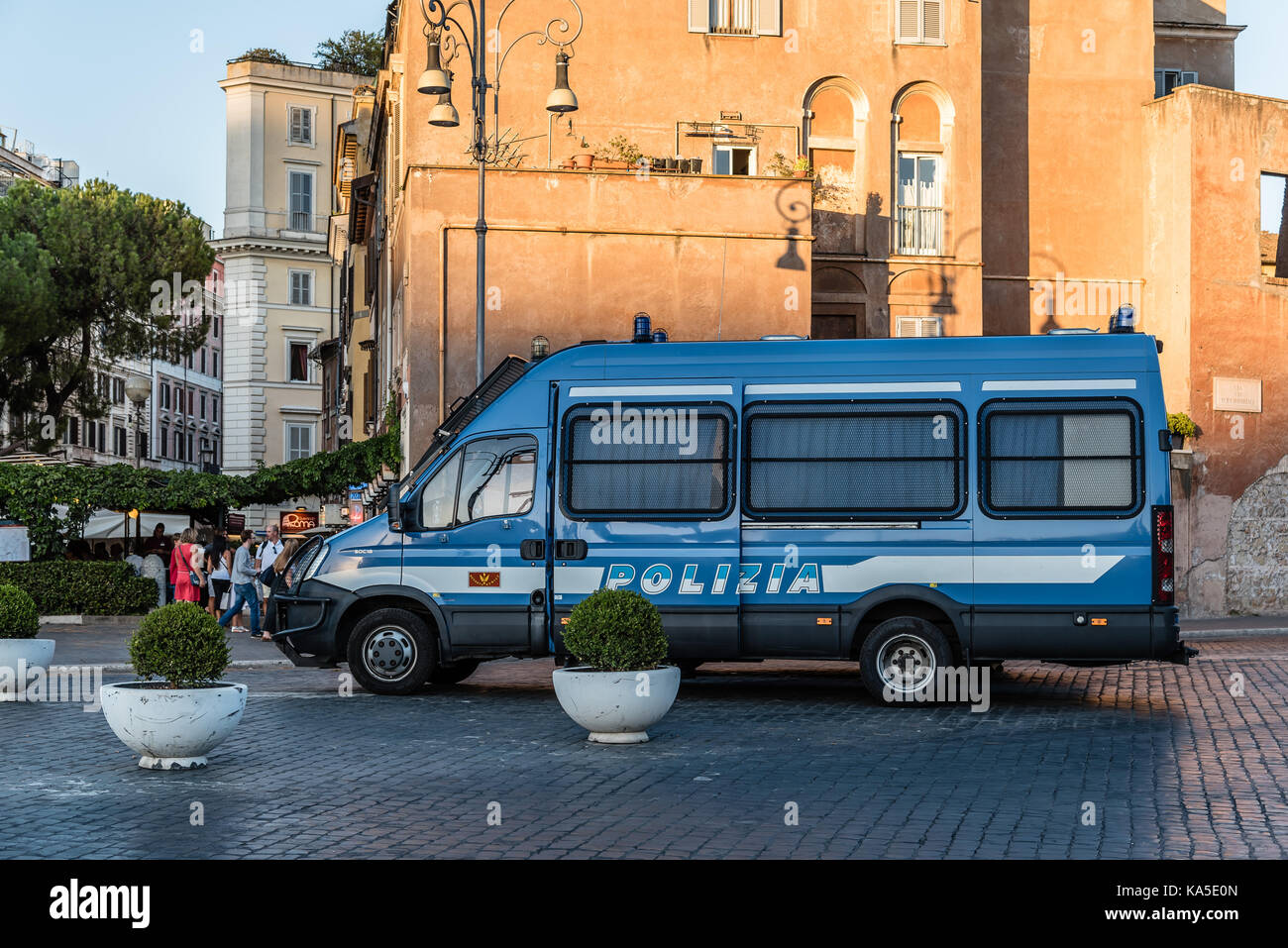 Police car in the street of Rome Stock Photo