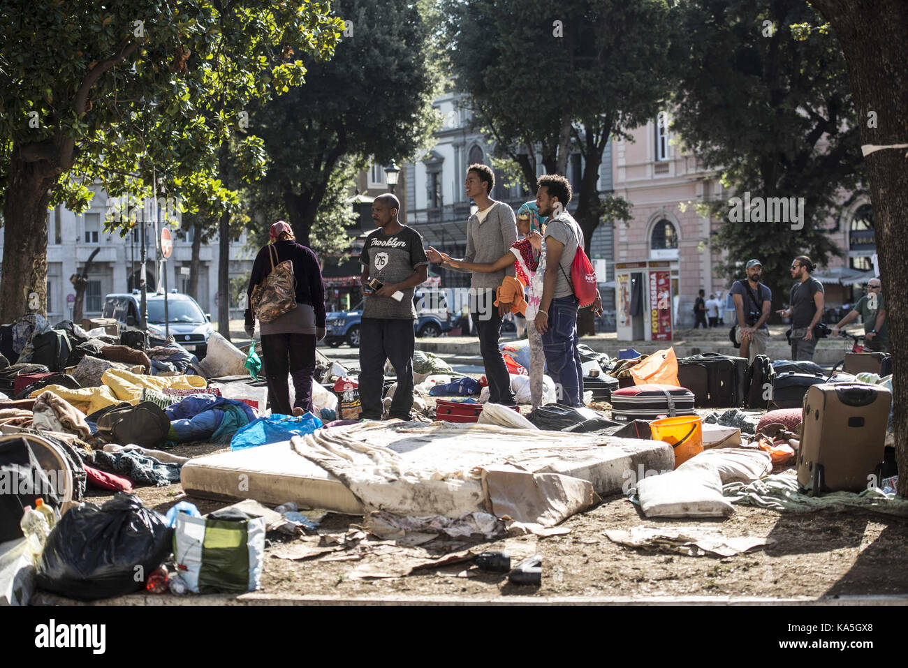 Refugees Square Refugees have occupied a square in Rome Featuring: Atmosphere Where ...