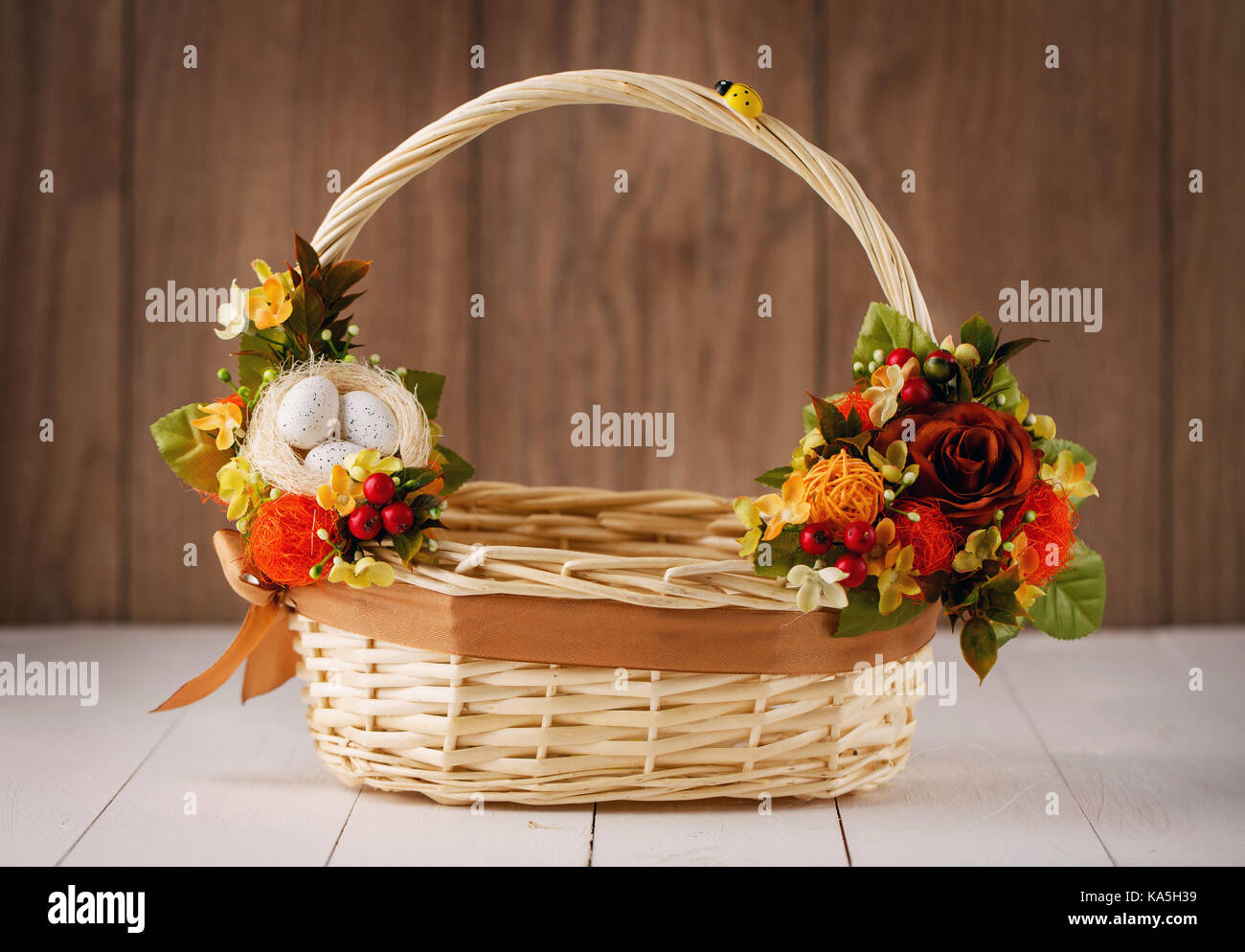 Easter basket decorated Stock Photo