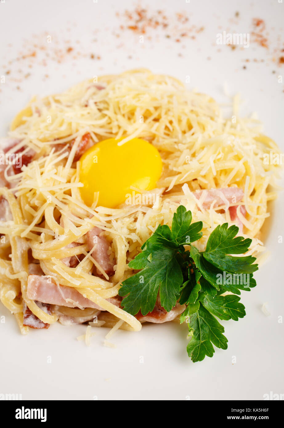 Carbonara with bacon and parmesan Stock Photo