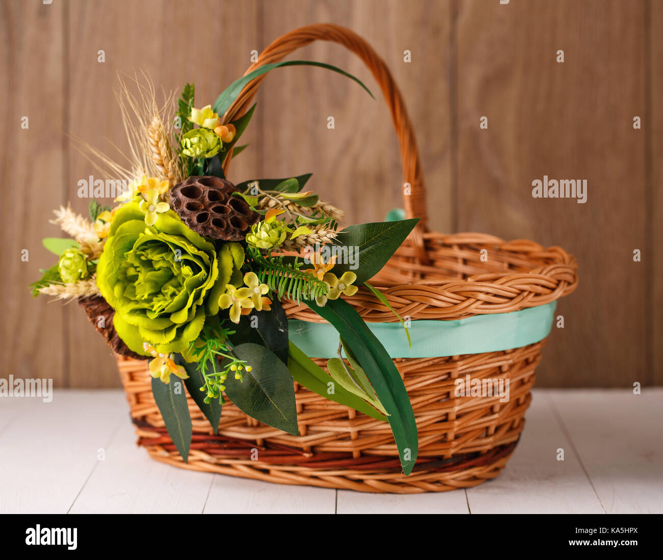 Decorated Easter basket Stock Photo
