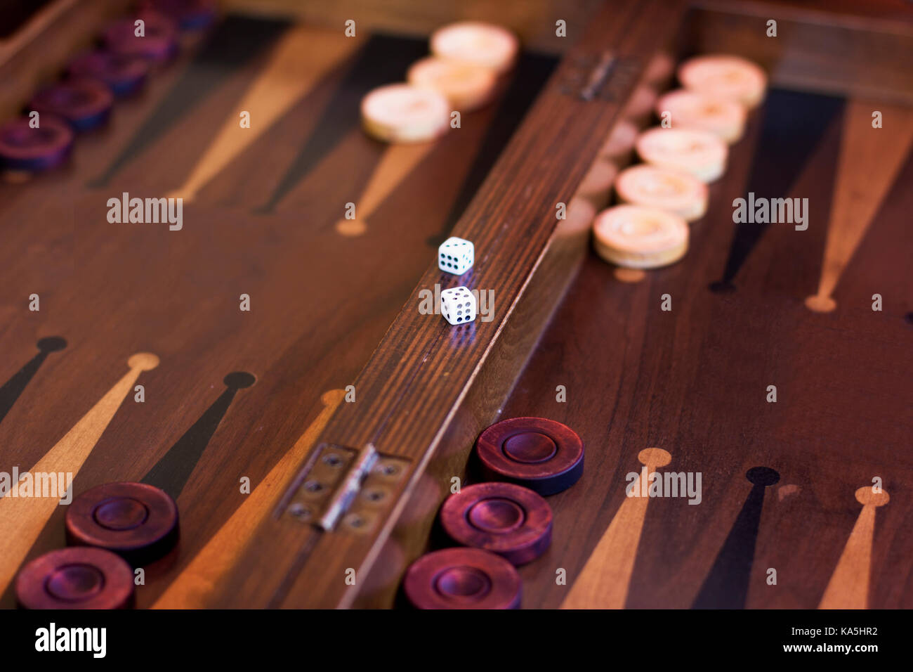 Wooden brown backgammon game with the dice Stock Photo