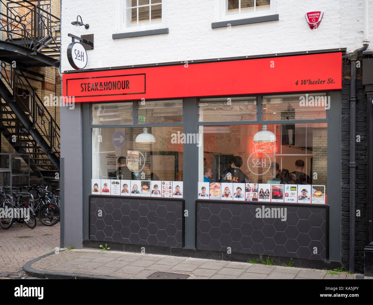 The window of the Steak and Honour burger restaurant Wheeler Street