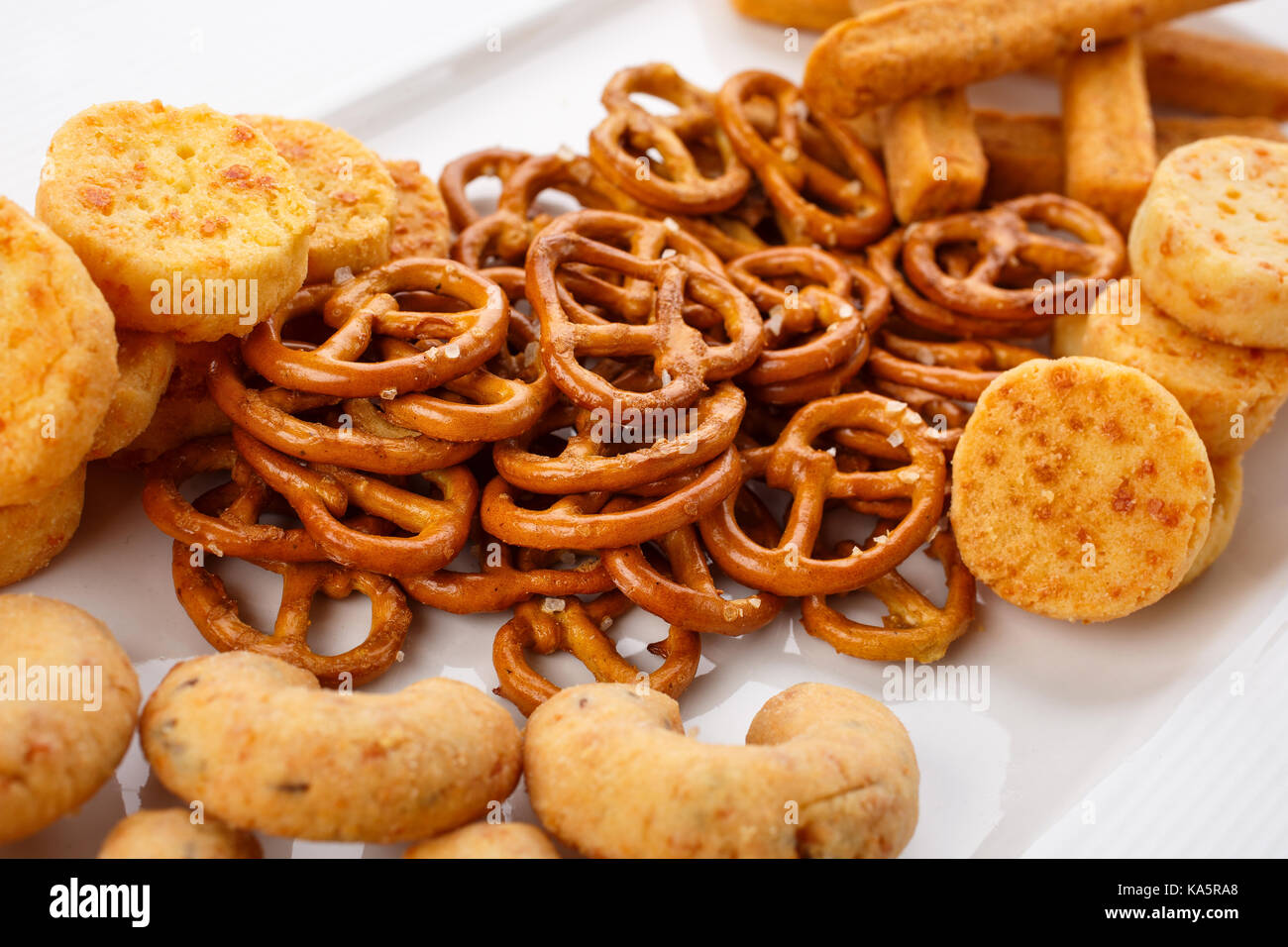 Snack for beer different types of crackers stock photo alamy