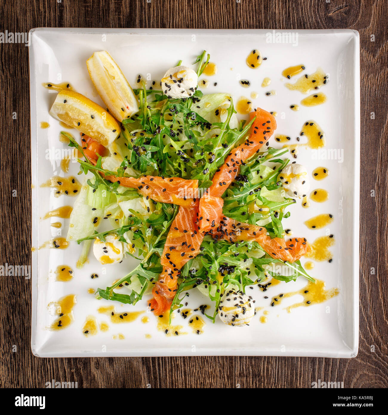 Restaurant healthy food fish salad Stock Photo Alamy