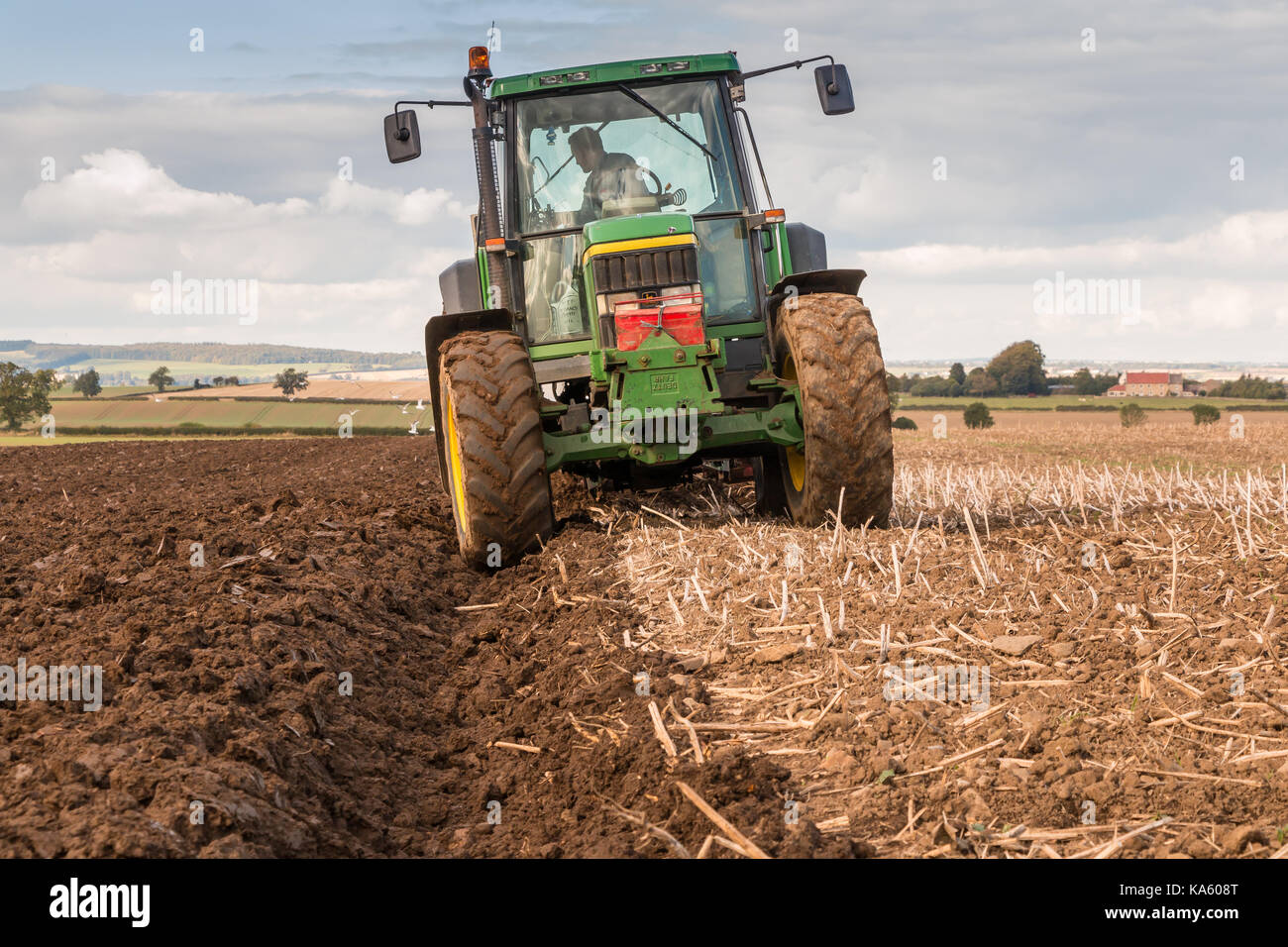UK farming, ploughing at Foxberry Farm, Caldwell, North Yorkshire, UK September 2017 Stock Photo