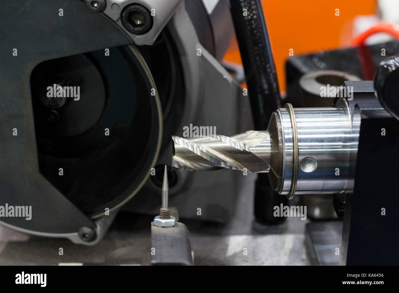 cutting tool in resharpening process machine ; close up Stock Photo
