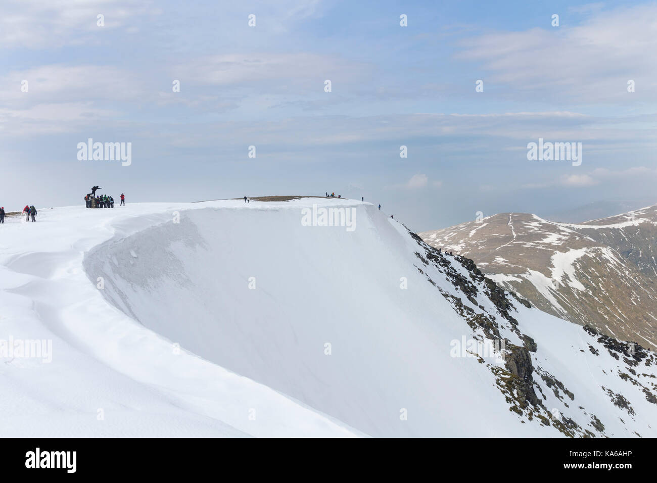 Swirral Edge and the Summit of Helvellyn in Late Winter, Lake District, Cumbria, UK Stock Photo