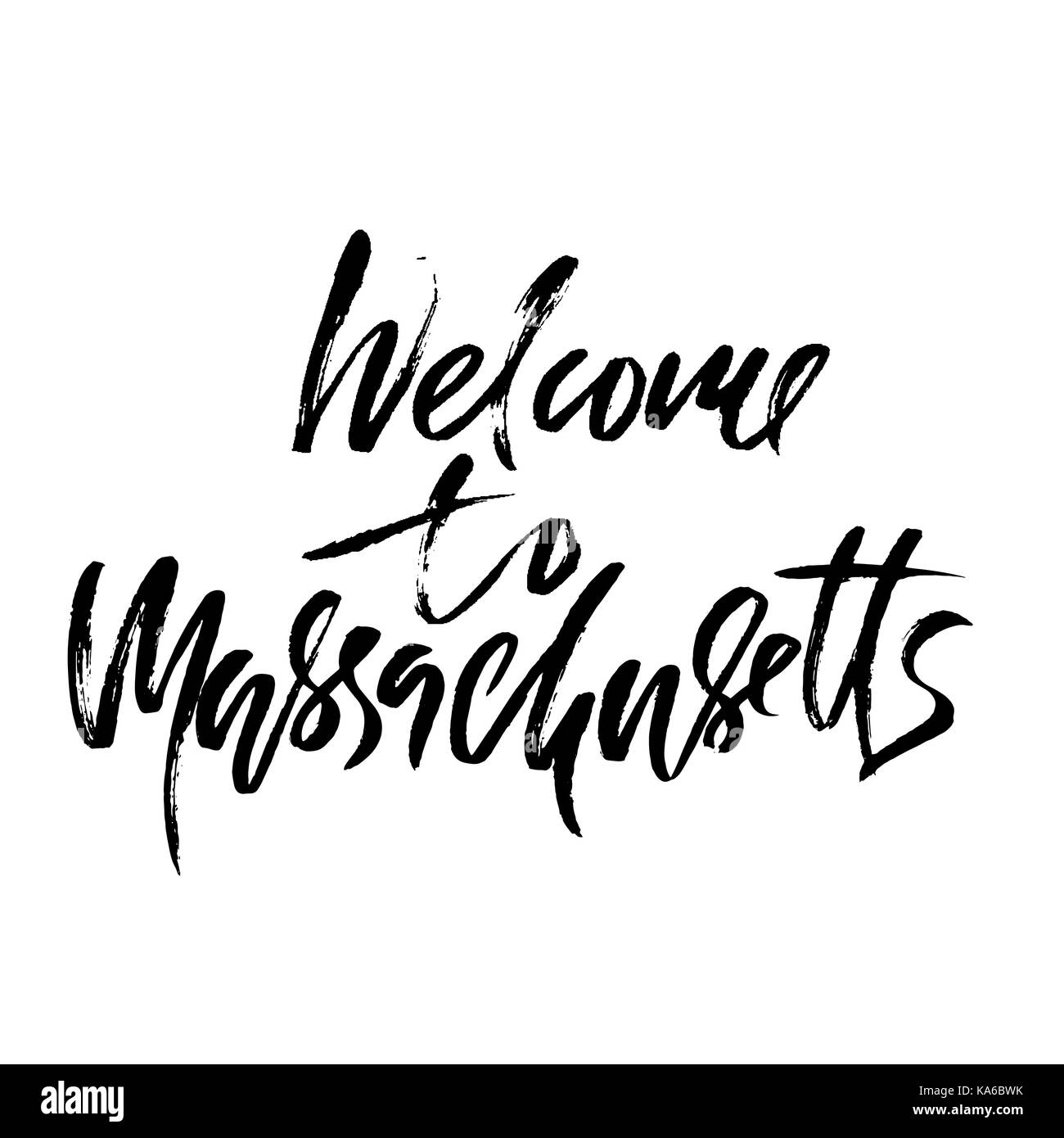 Welcome to Massachusetts. Dry brush lettering. Retro typography print ...
