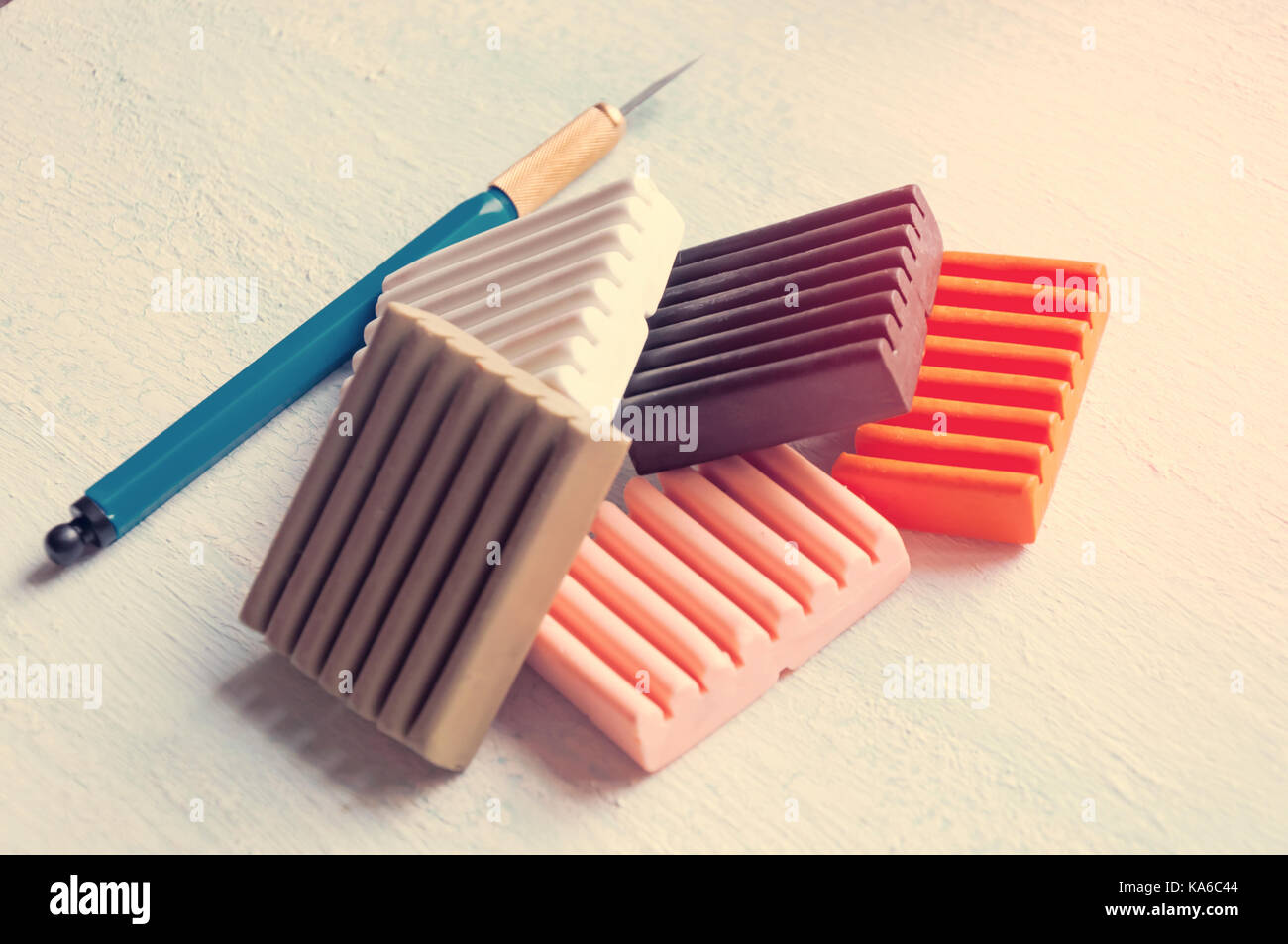 Set for casting of colored polymer clay. Clay bars, cutters. Toning