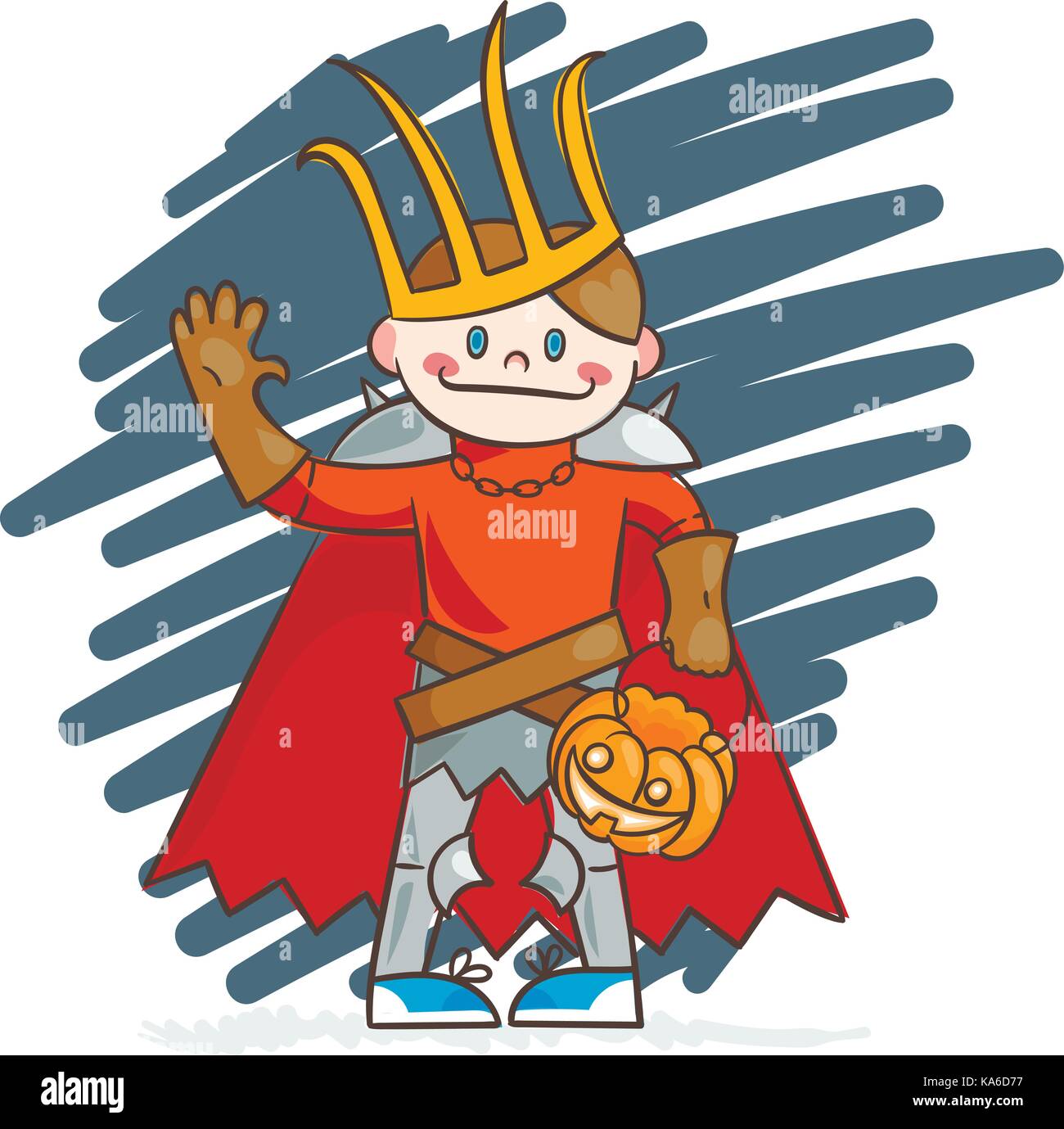 Cute boy in costume of lich or russian King Koschey. Vector illustration Stock Vector