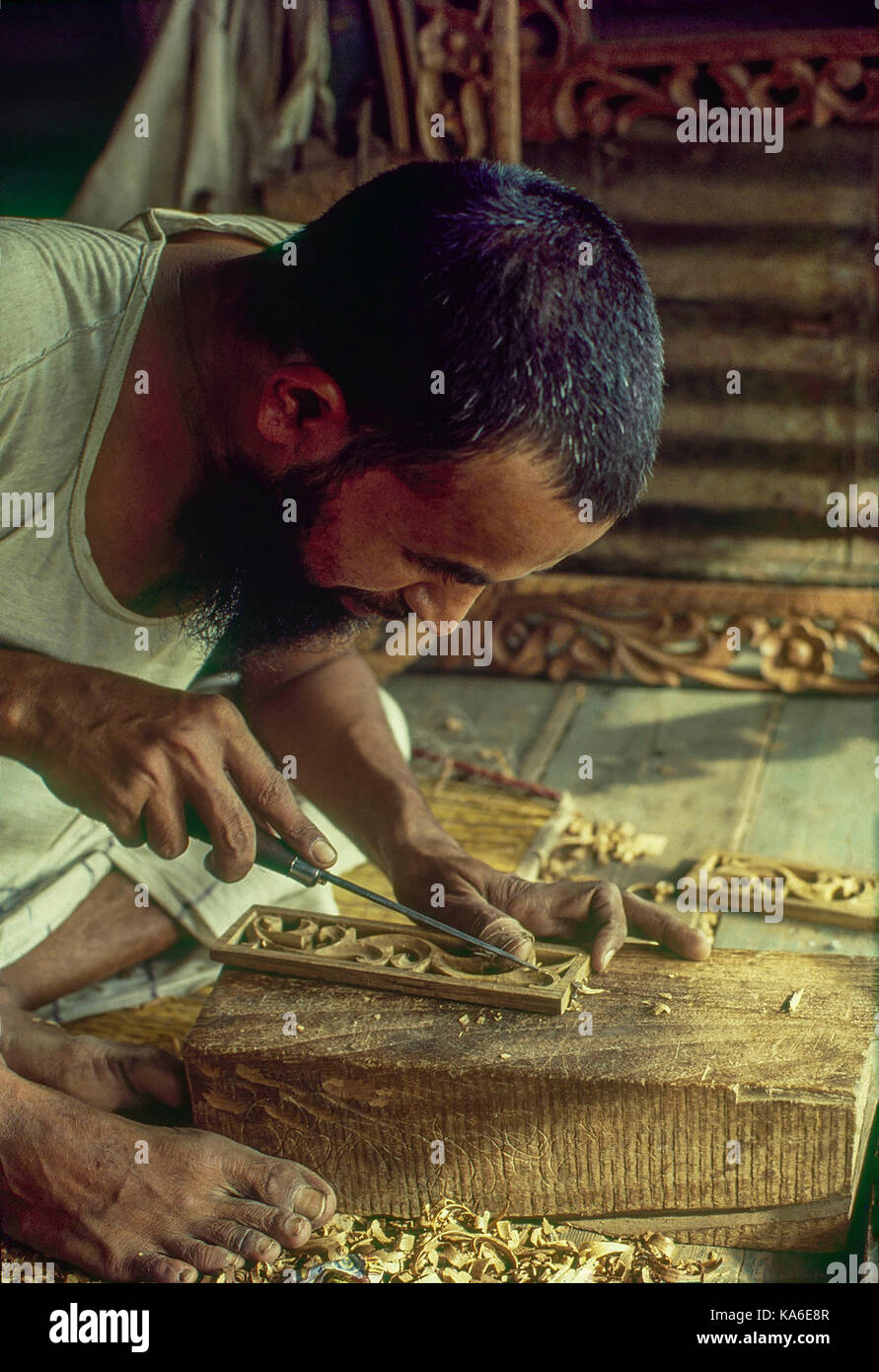 muslim craftsman carving design in wood, mahim, mumbai, maharashtra, India, Asia Stock Photo